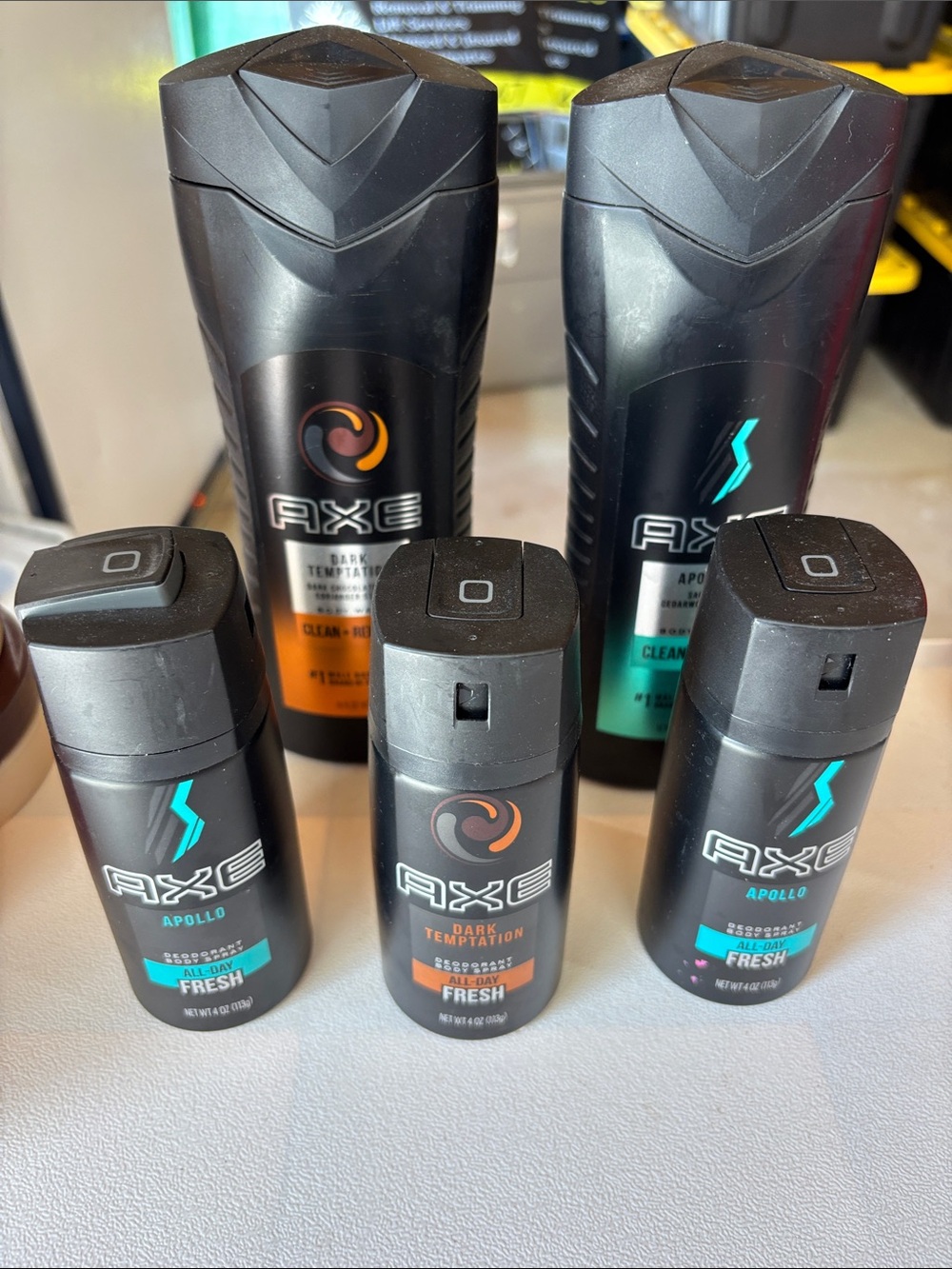 AXE 5 Pc Grooming Body Wash & Deodorant Set Apollo & Dark Temptation Mens